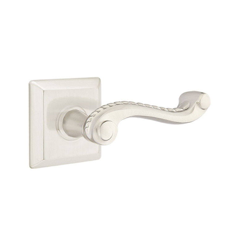 Levier de porte en corde, Droite, Laiton antique français, Carrée