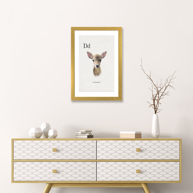 Décoration murale pour enfants «D Is For Deer», H 32 po x l 24 po x P 1 po, Papier encadré doré