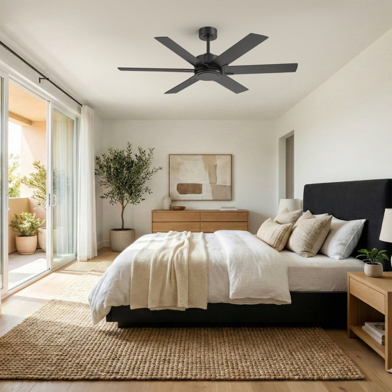 Ventilateur de plafond 56 po moderne sans lumière avec télécommande, moteur à courant continu réversible, ventilateur de plafond intérieur à 6 vitesses pour chambre à coucher, salon et patio