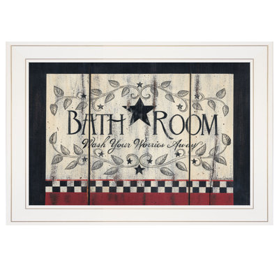 «Bathroom» par Linda Spivey, reproduction d'art textuel sur papier encadré