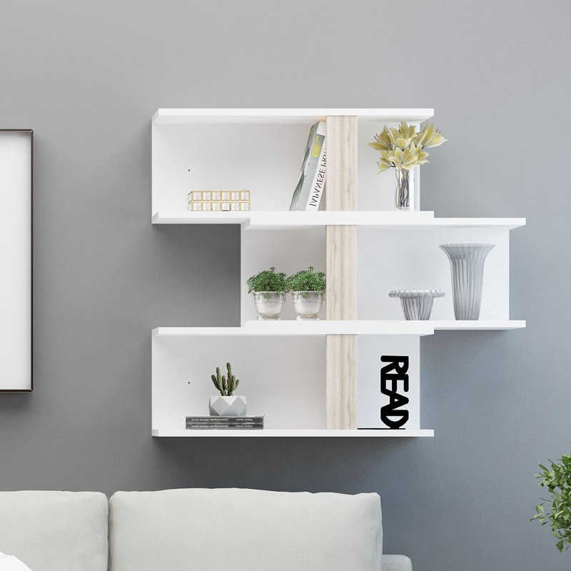 Tablette décorative 6 pièces avec tablettes réglables Abdelmadjid, Blanc/chêne