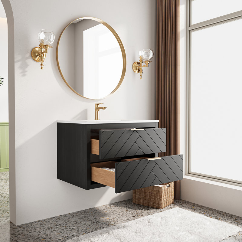 Meuble-lavabo simple mural et flottant avec lavabo en céramique, Noir