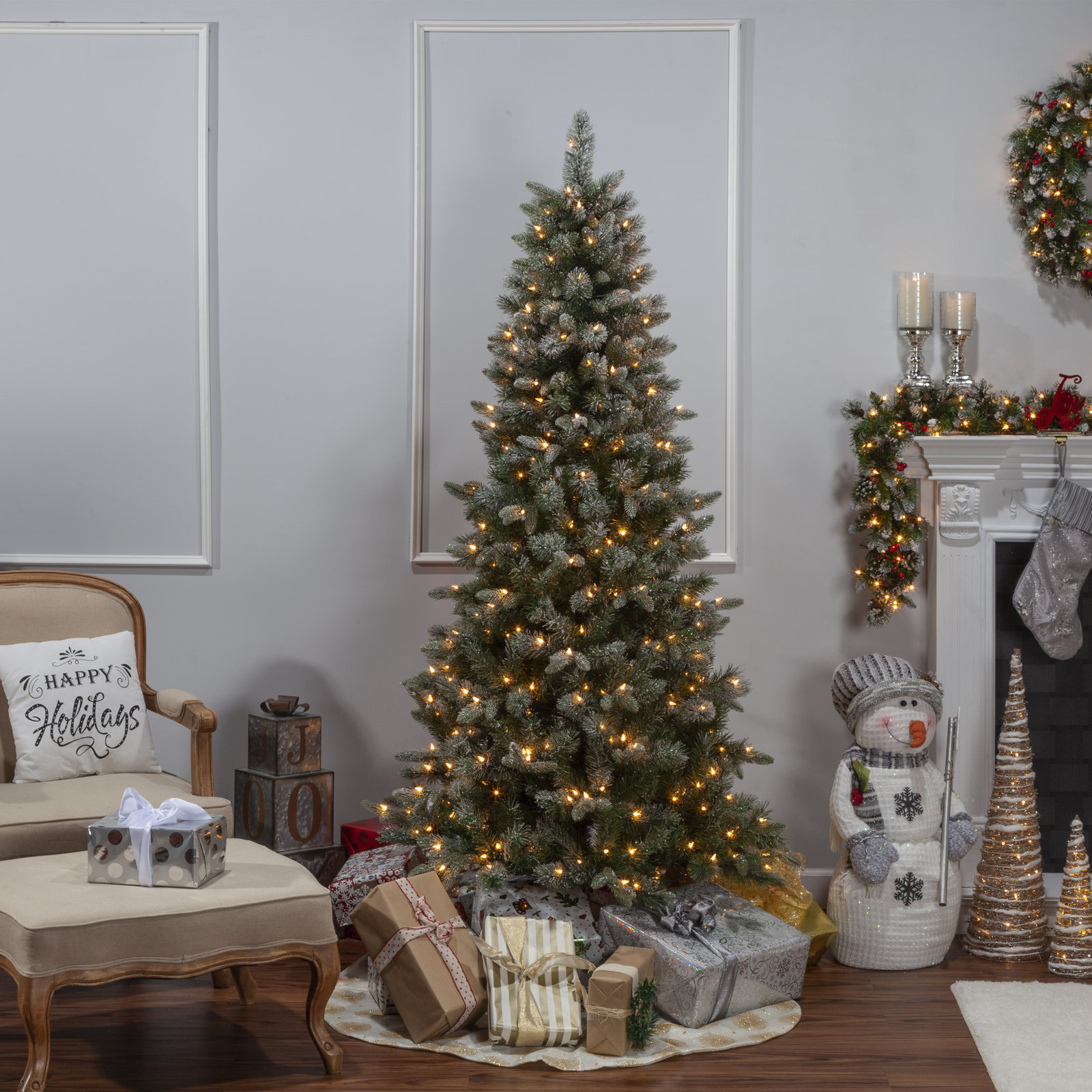 Frosted 7' Pre-Lit Pine Christmas Tree