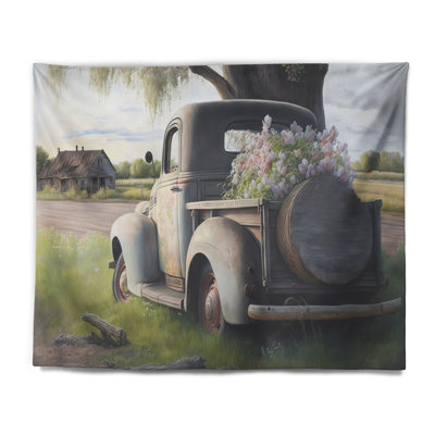 Barn Flower Delivery Truck IX Polyester Tapestry
