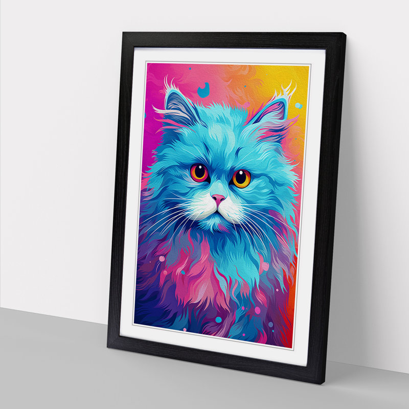 Persian Cat Pop No.2 - Single Picture Frame Print on Wood, Black Framed, 34cm H x 25cm W x 2cm D