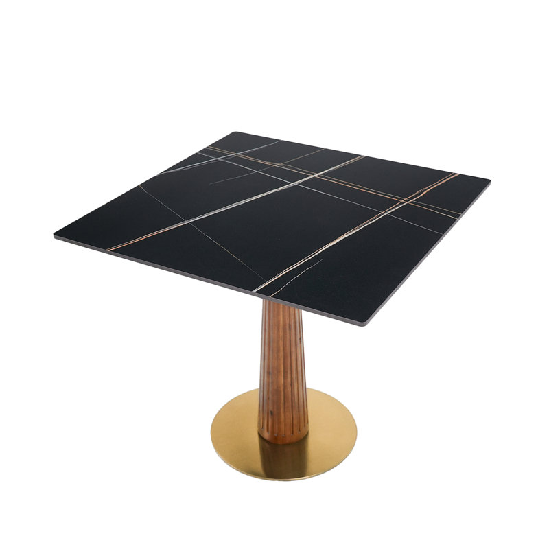 33.5'' Sintered Stone Solid Wood Square Dining Table, Black