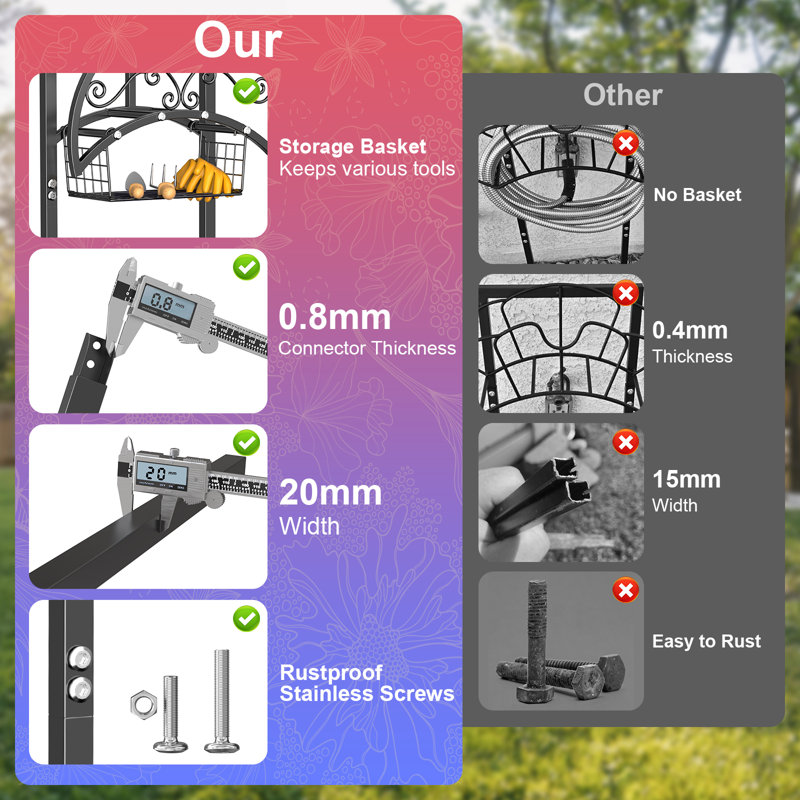 Garden Hose Holder Freestanding Water Hose Heavy Duty Metal Reel Hanger,Holds 150ft Hose,Storage Basket