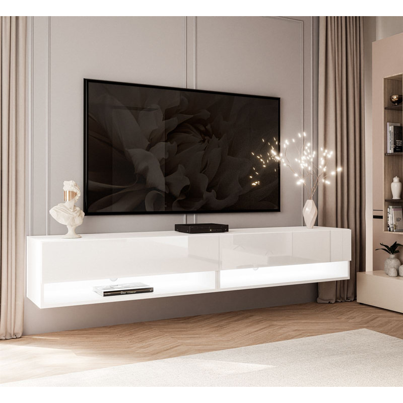 Wall mounted cabinet with LED lighting, White Gloss