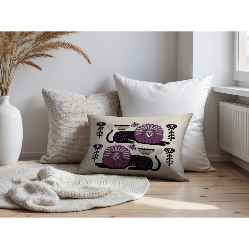 Oreiller rectangulaire réversible intérieur / extérieur Chiga Lion, Rectangle H 18 po x l 25 po, Mauve