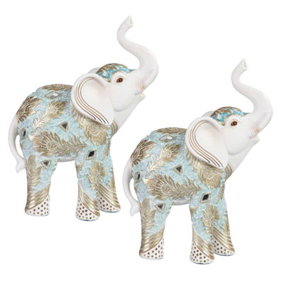 "Ensemble de 2 pièces" ICE ARMOUR 7 "H éléphant thaïlandais en figurine bleue sculpture sculpture ornement décoration maison / chambre et idées de cadeaux parfaits pour la pendaison de crémaillère, les fêtes et les anniversaires
