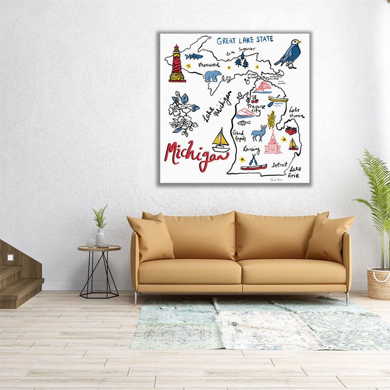 Michigan - reproduction d'art sur toile, H 12 po x l 12 po