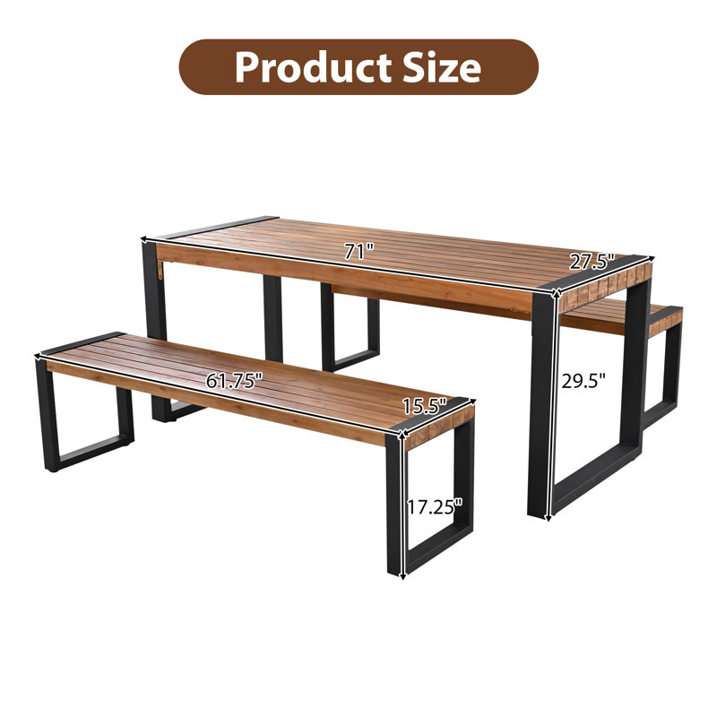 Ensemble repas pour 6 personnes en bois d'acacia avec table rectangulaire pour patio, porche et jardin