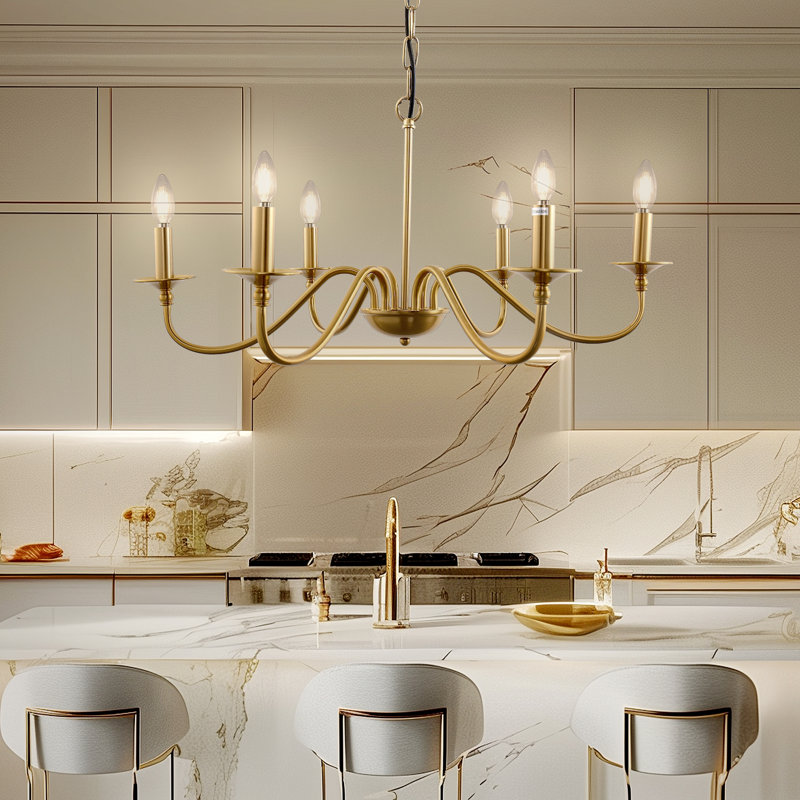 Vanmatre 6 - Light Dimmable Geometric Chandelier, Gold, 14" H x 43.3" W x 43.3" D