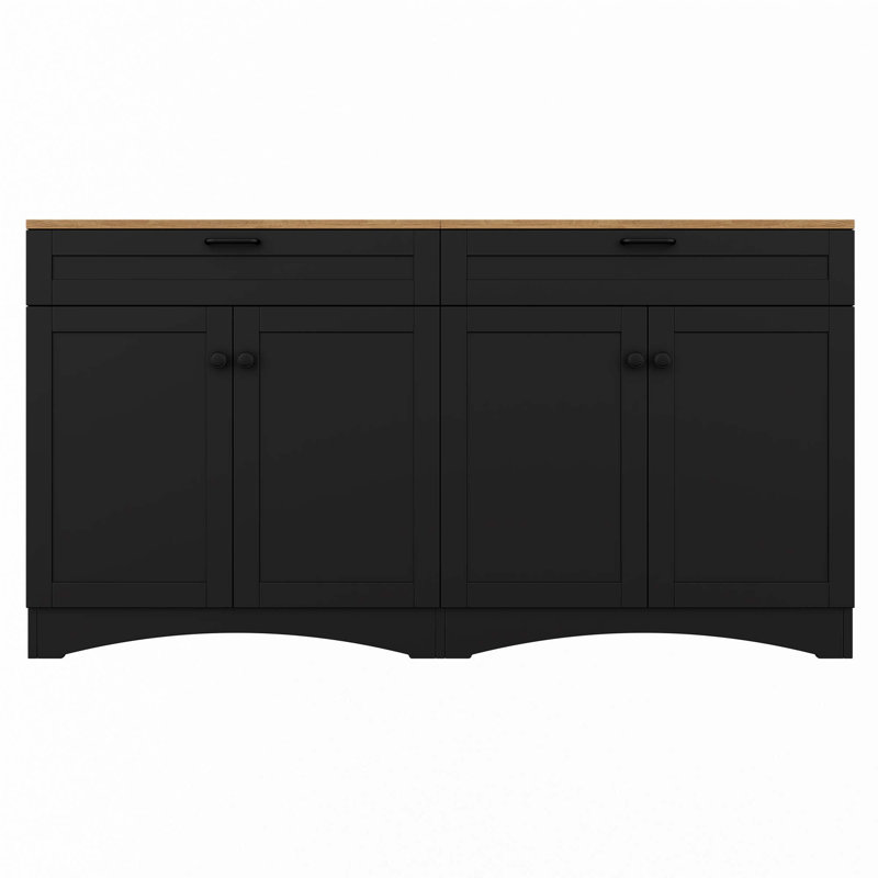 Versatile Wood Grain Sideboard With Adjustable Shelves, Black