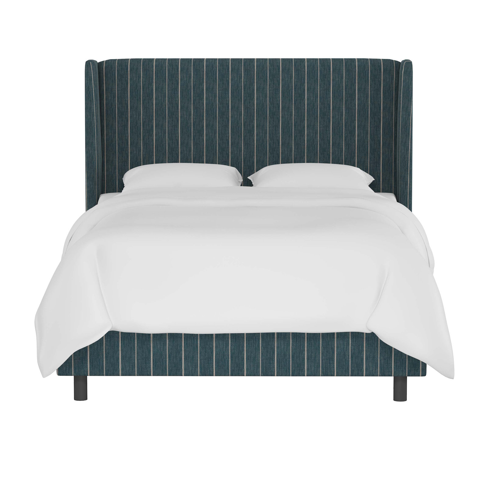 Tilly Upholstered Wingback Bed, Fritz Indigo Stripe, Full