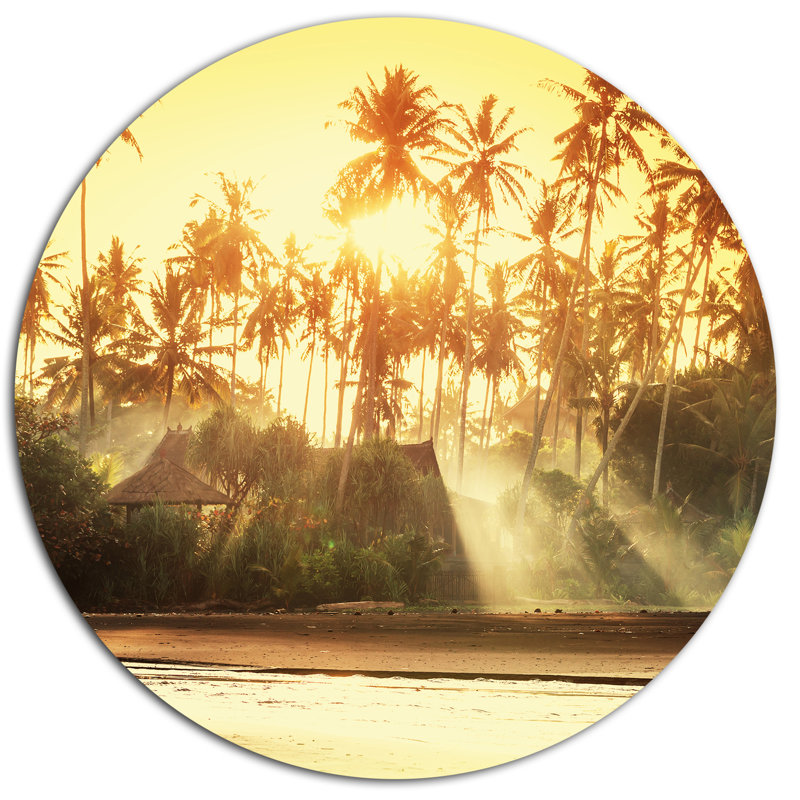Tropical Island Bamboo Huts Landscape Metal Print, 23" x 23"