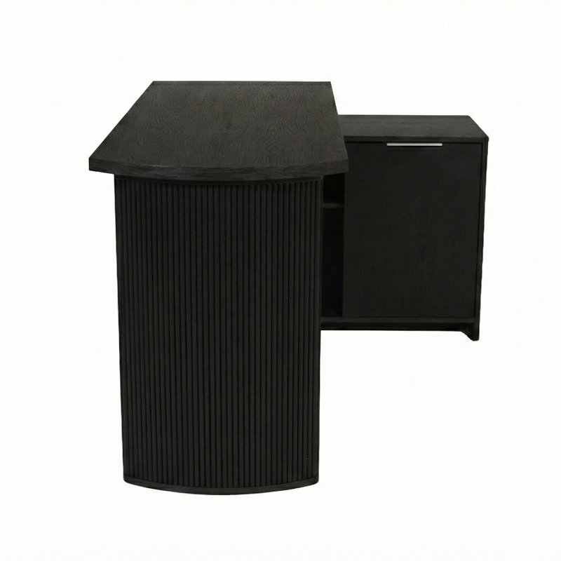 L-Shaped Credenza Desk, Black Oak