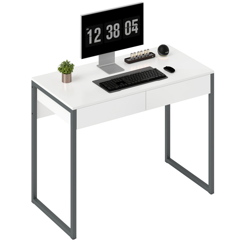 Bureau moderne à la maison avec 2 tiroirs ultrabrillants blanc gris