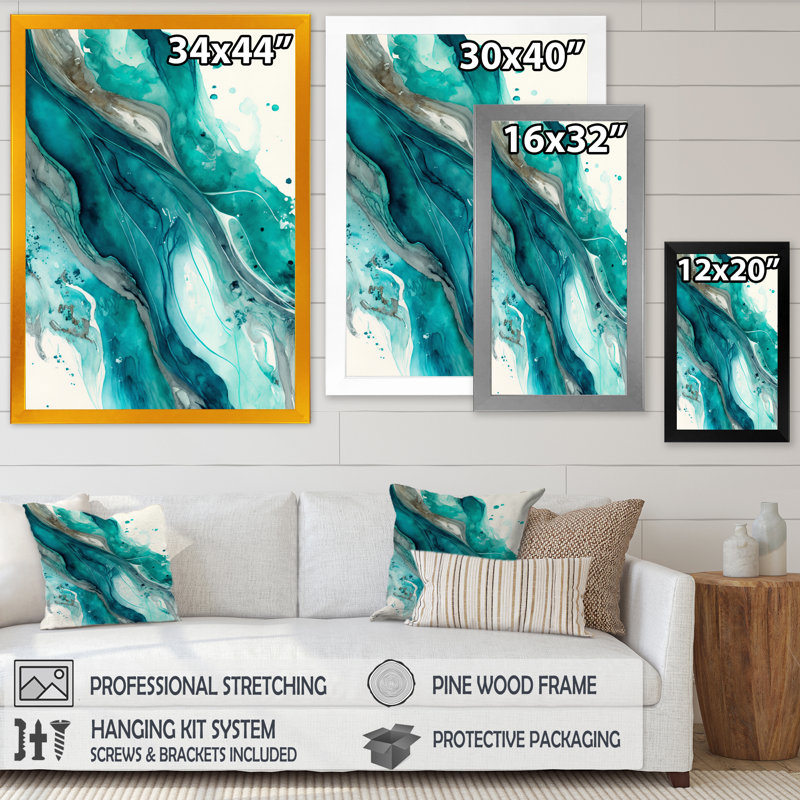 Turquoise Waves in Paradise V - reproduction sur toile, Toile avec cadre photo noir, H 44 po x l 34 po x P 1,5 po