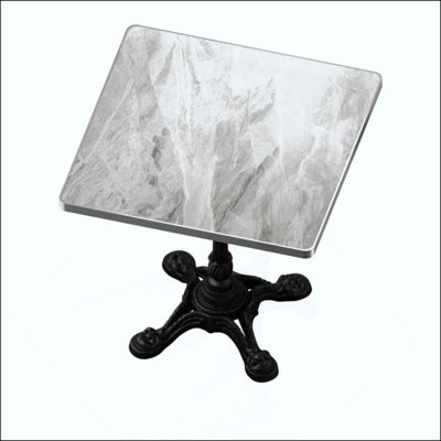 Marble-Look Sintered Stone Square Table - Heavy-Duty Cast Iron Base For Bistro, Cafe, Bar & Home Use
