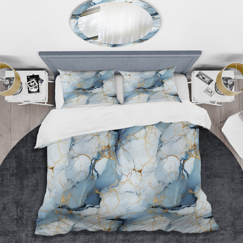 Literie Serene Elegance Marble Pattern, Housse de couette pour très grand lit et 2 très