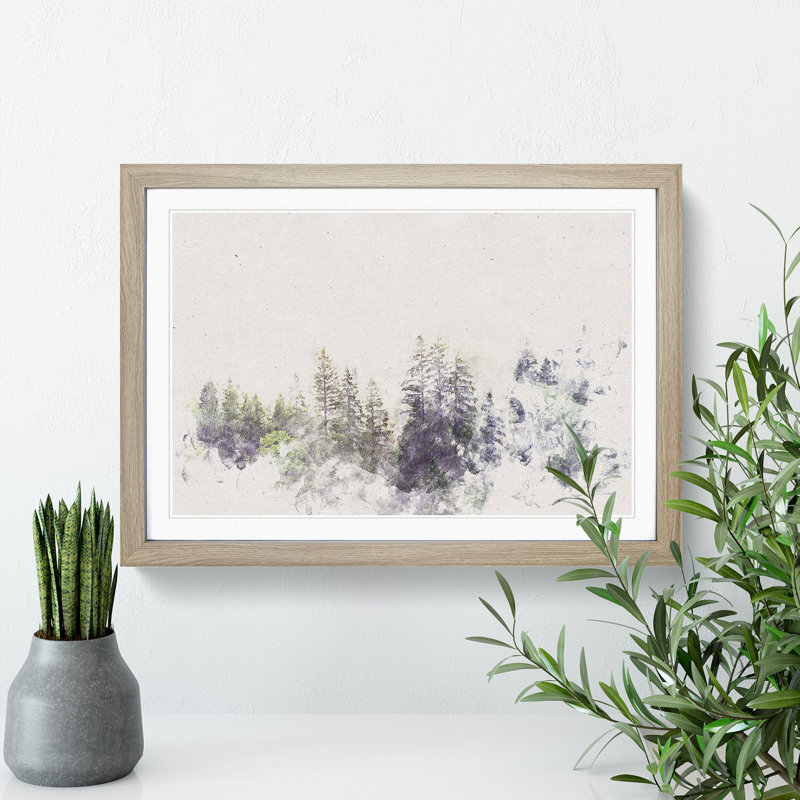 Pine Tree Forest in the Fog - Picture Frame Painting Print, 45cm H x 63cm W x 2cm D, Oak Framed