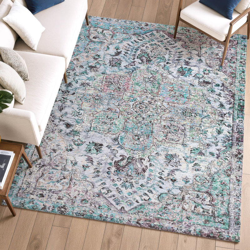 Premium Machine Washable Mayfield AMF2138 global Rug, Sky, 9' x 12'
