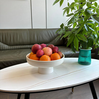Bol à fruits en céramique, bol décoratif de 11 po, grand bol à fruits pour comptoir de cuisine, bol à piédestal, décoration de comptoir de cuisine, organisateur de collations de bonbons à pain, blanc (5,3 lb, 68 oz)