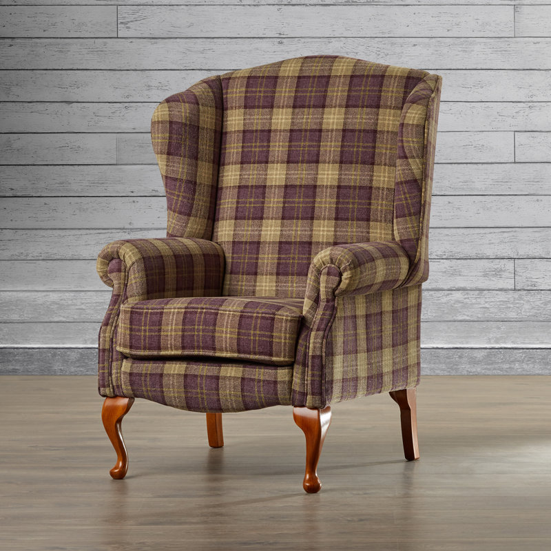 Anzilotti Upholstered Wingback Chair, Amethyst Tartan
