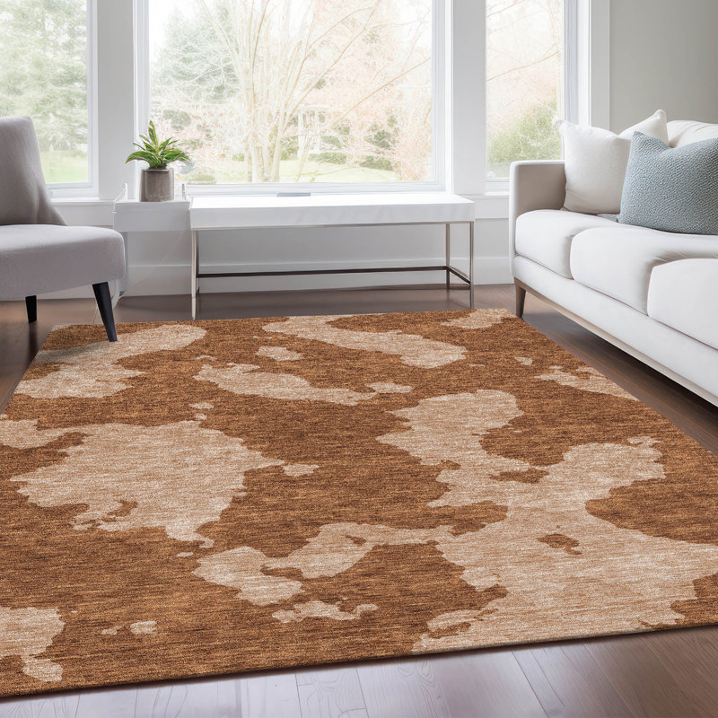 Premium Machine Washable Prisco Terracotta Rug, Rectangle 5' x 7'6"