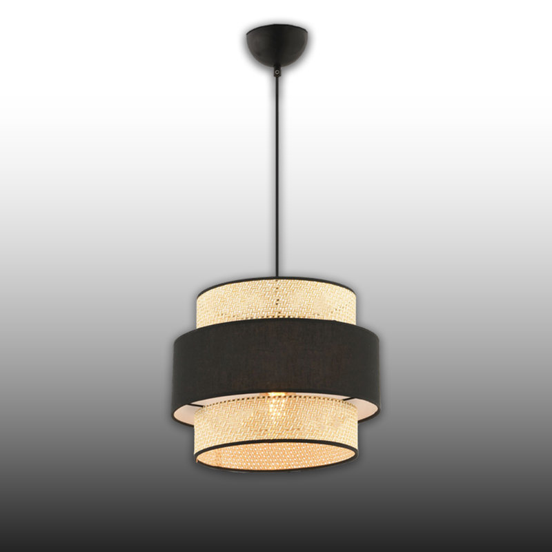 Lustre cylindrique en métal 1 lumière, Noir / chameau, Noir