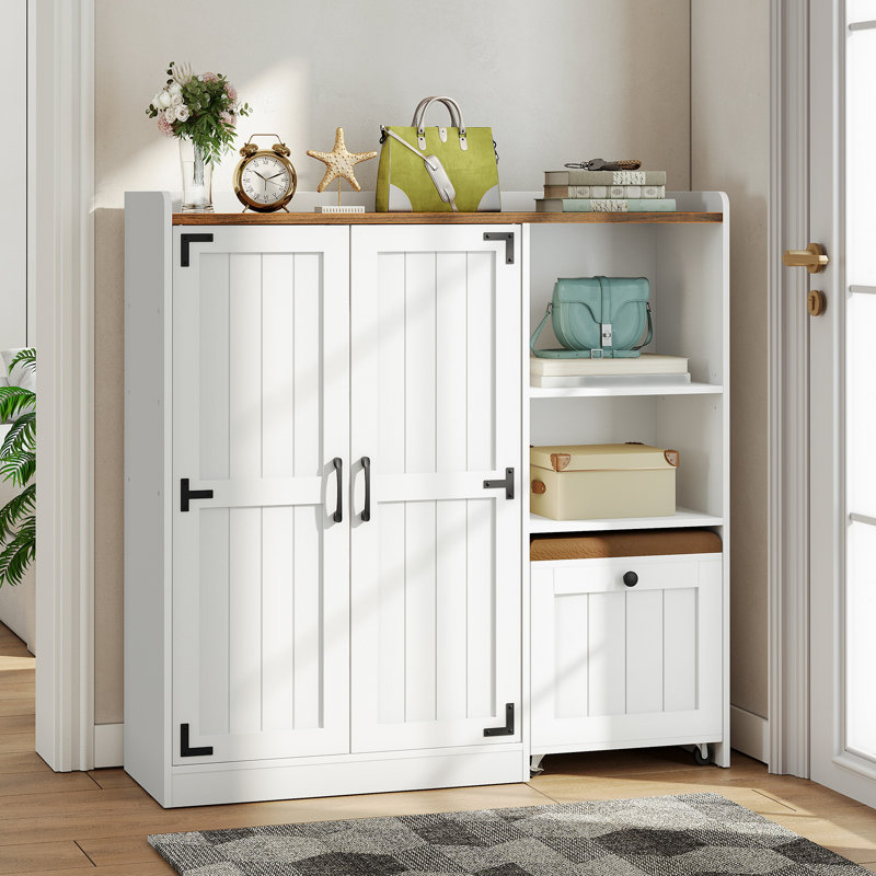 20 Pair Shoe Storage Organizer with Adjustable Shelves, Doors, and Lockable Casters