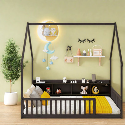 Lits doubles avec rangement, lit en bois de pin à DEL, chambre d'enfant de ferme