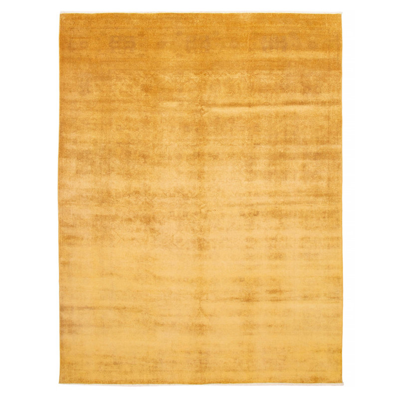 Tapis doré en laine noué à la main de conception unique 8 pi 10 po x 11 pi 7 po
