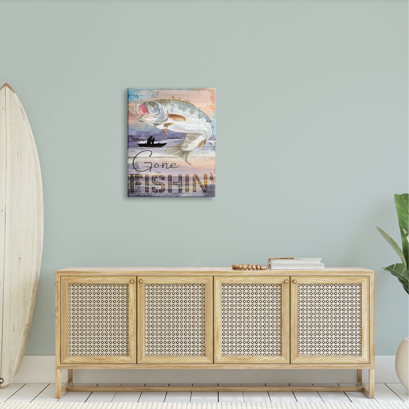 " Gone Fishin' Bass Angler Marine Life " by ND Art, 30" H x 24" W x 1.5" D