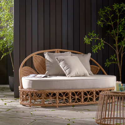 Patio Furniture Outdoor Daybed With Wicker Rattan, 60" Wide Outdoor Wicker Patio Daybed With Cushions For Lawn Garden Backyard Pool