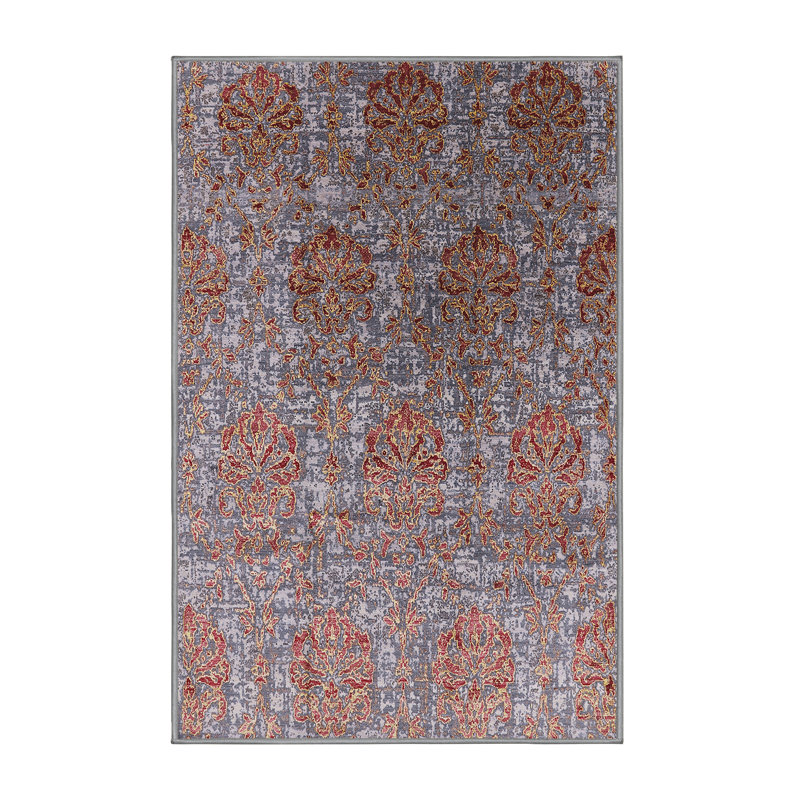 Tapis floral gris / ivoire / orange, Rectangle 4 pi x 6 pi