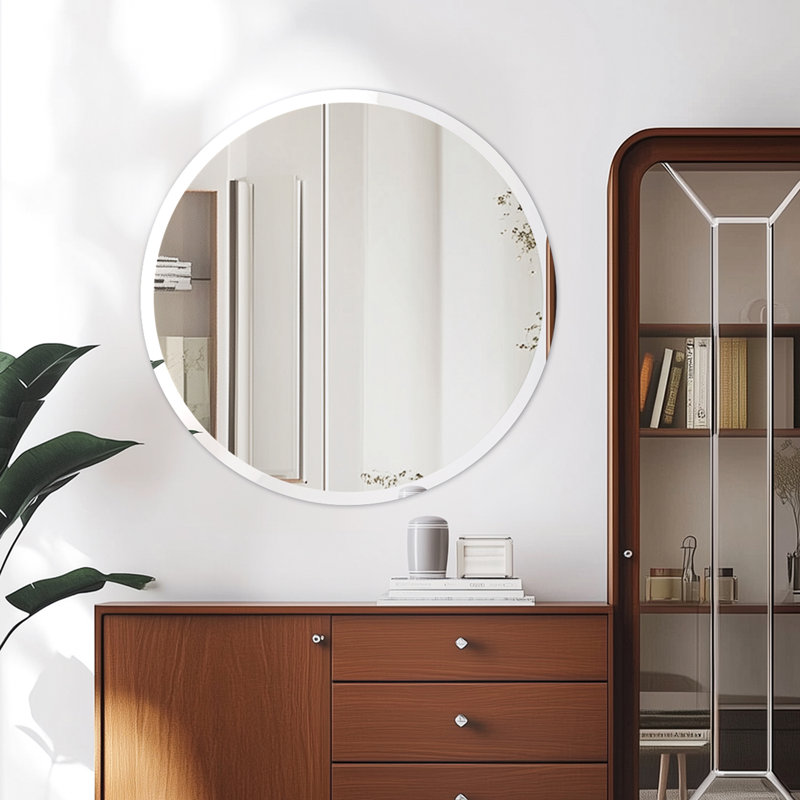 Frameless Round Circle Beveled Wall Glass Mirror Bathroom Vanity Mirror, 24"H x 24"W