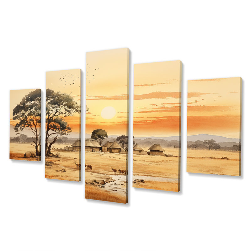 «Beige, safari africain, paysage, IV», art mural mural africain