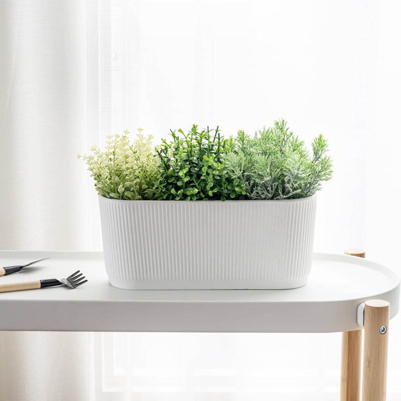 Pot de fleurs d'intérieur rectangulaire en céramique à 3 fentes