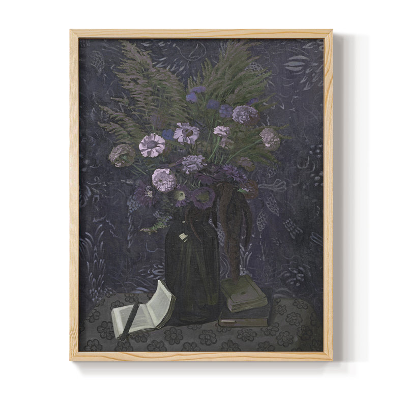 Reproduction florale vintage avec encadrement CCL XXIV - bois massif, H 21 po x l 17 po, Naturel