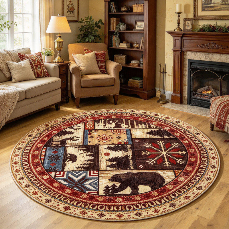 Tapis rond rond lavable antidérapant brun, Rond 5 pi