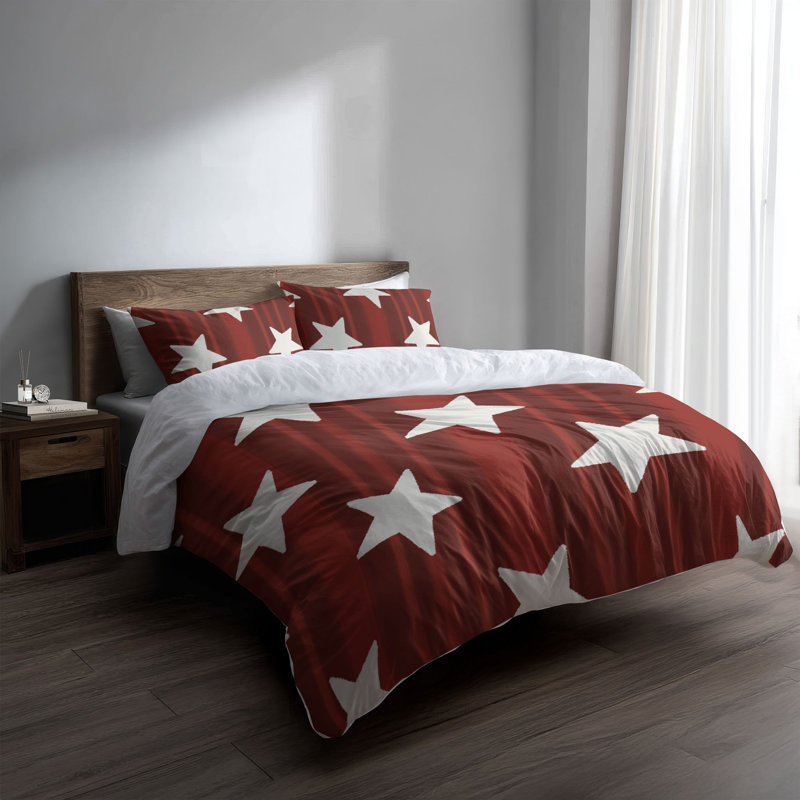 Ensemble d'édredon léger Stars & Stripes, Édredon très grand + 2 taies décoratives très, Rouge / Blanc