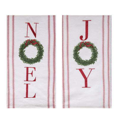  Fabric Embroidered Wreath Tea Towel Set of 2 Christmas Home Decorations