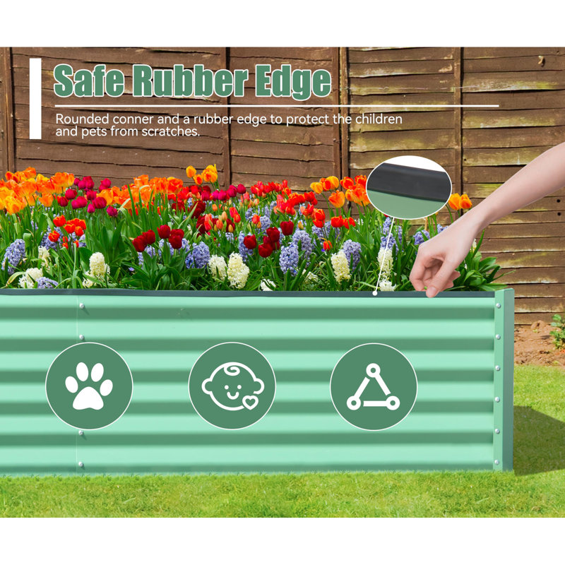 8X4x1.5 Ft Galvanized Raised Garden Bed, Outdoor Planter Garden Boxes Large Metal Planter Box For Gardening Vegetables Fruits Flowers, Green