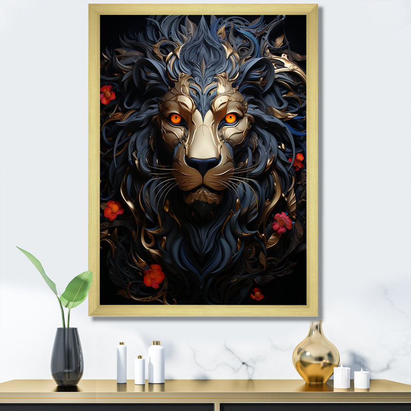 Golden Panther Majesty, H 40 po x l 30 po x P 1,5 po, Cadre doré simple