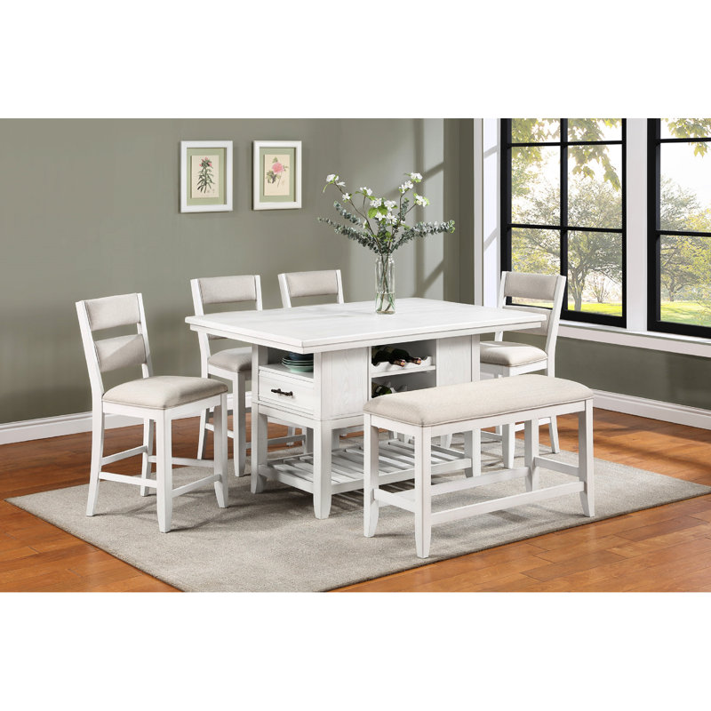 Chaises de salle à manger 2 pièces avec siège et dossier rembourrés pour tables à hauteur de comptoir, Blanc, Blanc