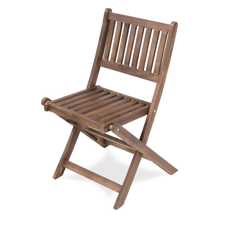 Wood 3 Bistro Patio - Folding Chairs & Coffee Table For Gardens, Backyards, Balconies, Porches, Elegant Brown Natural Stain Finish
