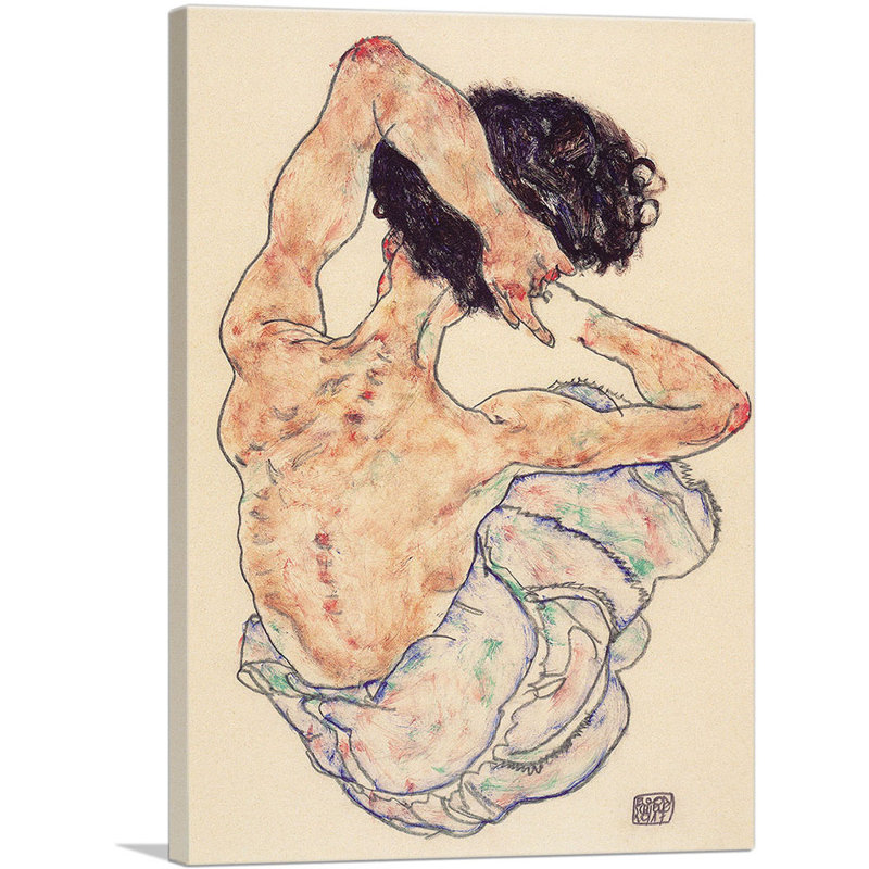 Sitzender Ruckenakt 1917 par Egon Schiele, reproduction d'art sur toile tendue, H 26 po x l 18 po x 1,5 po