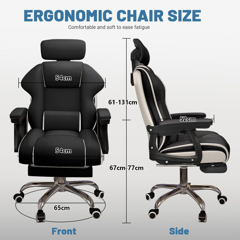 HDHNBA Adjustable Reclining High Back Office Chair 360 Degree Swivel Wheels Heavy Duty Metal Base, Black